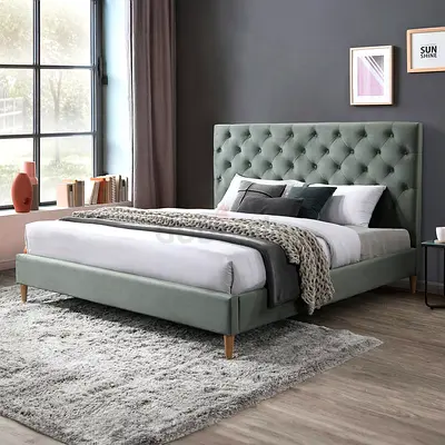 Diamond button headboard king platform bed