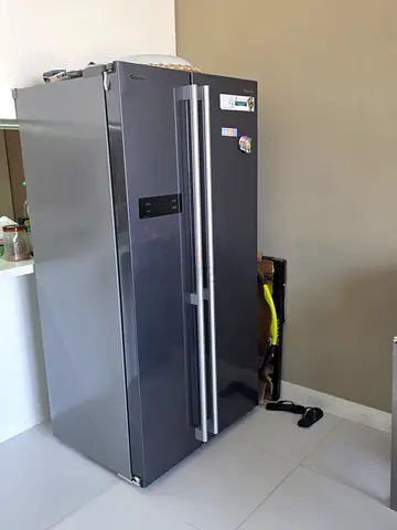 Stylish Grey Refrigerator with Modern Features