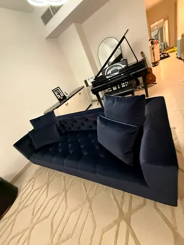 Stylish Modern Navy Blue Sofa with Cushions