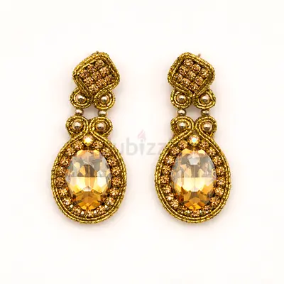 Gold Tone Earrings with Amber Crystal