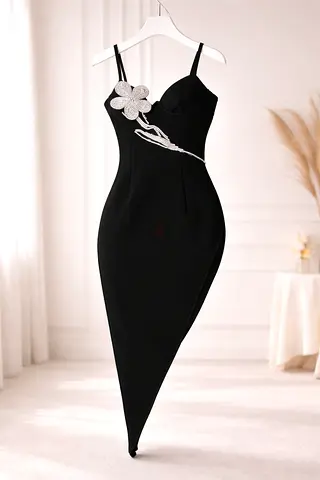 Elegant Black Dress with Floral Accent New ,Elegant , it cost me 500 AED and never used