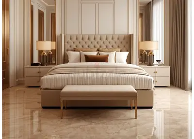 King size Elegant Beige Bed Set with Nightstands