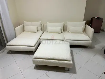 High-quality 3-seater sofa with big ottoman. Soft cushions and durable material for long-lasting use