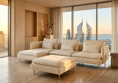 Comfortable and spacious 3-seater couch with oversized ottoman. Ideal for daily use and guest seatin