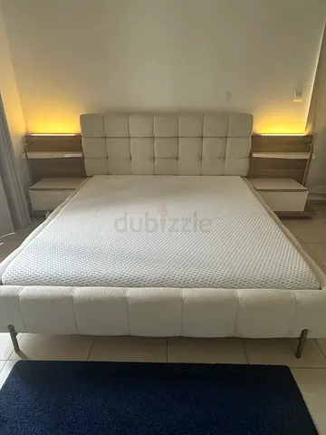 Modern Upholstered Bed two with bed-side tables and memory foam mattress