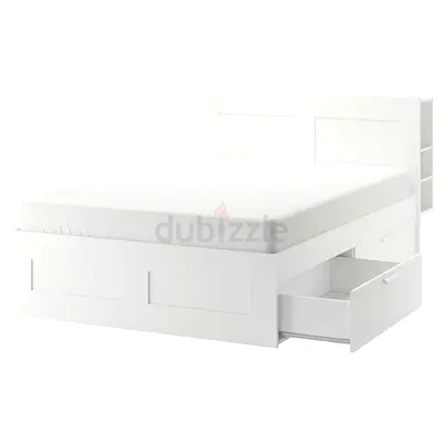Bed with mattress with storage and 2 side tabl IKEA سرير بادراج تخزين 200*180  بالمرتبه  و٢ كمودينو