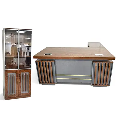 Modern Office Furniture Set: Stylish Desk and Cabinet