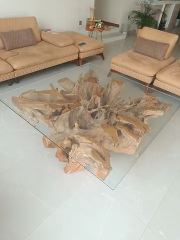 Unique Rustic Coffee Table with Glass Top