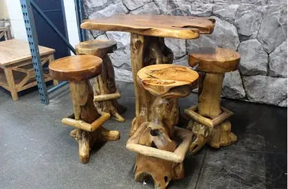 طقم طاولة بار خشب ساج طبيعي – Teak Root Bar Table Set