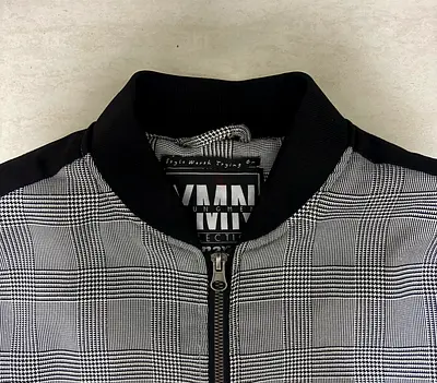 Gray and Black Checkered Bomber Jacket