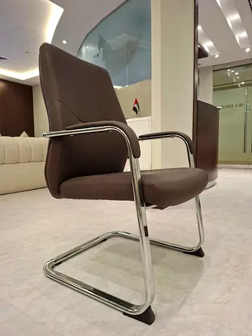 Modern Brown Leather Office Chair with Chrome Frame