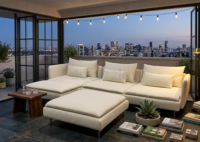 Beautiful 3-seater sofa including a large ottoman for added comfort. Perfect for living rooms and fa