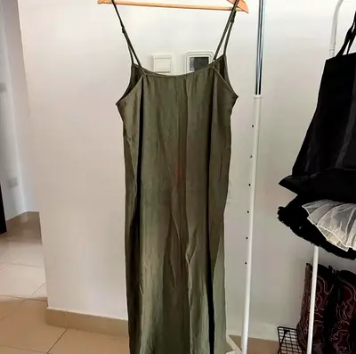 PullBear Slip Dress - Dark Green, L (fits S-M)