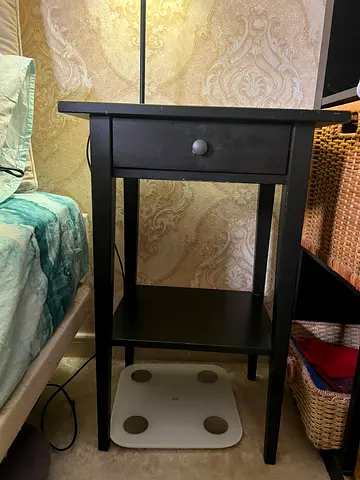 Black Nightstand with Drawer and Shelf