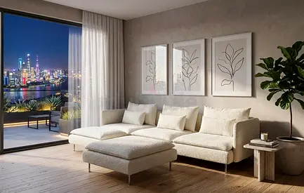 Spacious 3-seater couch paired with an oversized ottoman, ideal for lounging and extra seating. Soft