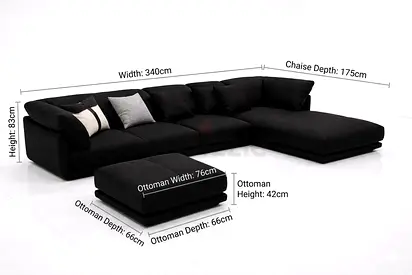BRAND NEW L-Shape Sectional Sofa + Ottoman - Premium Clothair Fabric