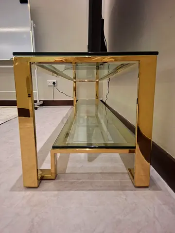 Stylish Glass TV Stand with Gold Frame