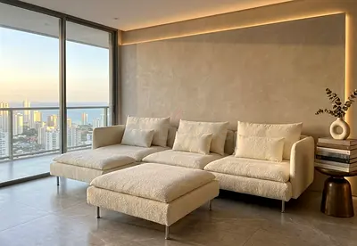 Brand new 3-seater sofa with matching ottoman. Strong build, comfortable seating, and elegant finish