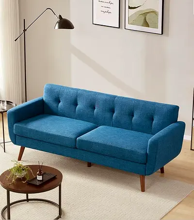 Blue Linen upholstered curved armrest sofa