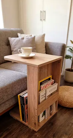 C-shaped book and magazine side table (Free rattan shade)