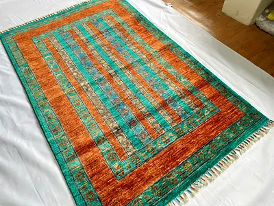 99 x 153 cm - Handmade Shawl Design Turkish Wool Carpet Double Knot