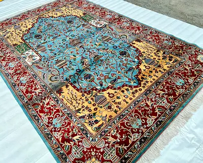 3x2 meters Handmade Persian Design Zeer Khaki Wool Carpet