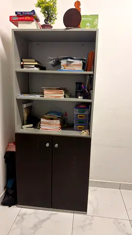 Wooden Bookcase with Shelves and Cabinets