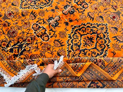 3x2m Handmade Orange Bokhara Belgic Wool Carpet