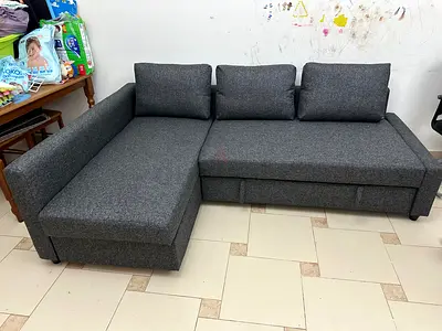 L Shape Sofa Grey color Left  Right side chaise fitting Storage compartment Sofa converts into bed