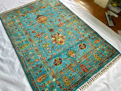 97 x 150 cm - Handmade Blue Sultani Fine Wool Carpet