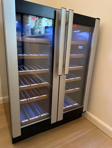 Vestforest wine fridge dual door and dual temperature 46 bottles