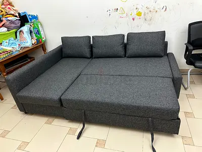 Sofa Bed Grey fabric material Left  Right configuration Hidden storage space Soft cushions Space sa