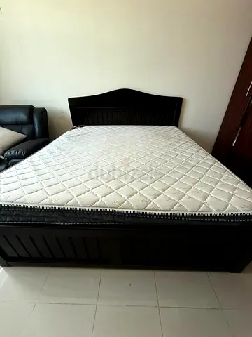 Dark brown queen size bed frame cum mattress
