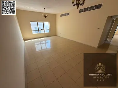 Largest two-bedroom apartment with a living room and balcony, offering a stunning view, available for annual rent directly on Ajman Corniche. Both