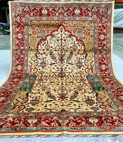 3x2 meters Handmade Zeer Khaki Persian Style Wool Carpet