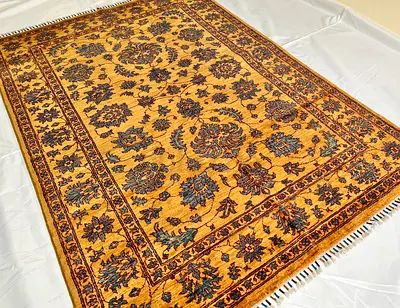 148 x 202 cm - Handmade Golden Sultani Wool Carpet Fine Quality