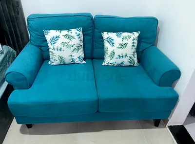 2-Seater Sofa Blue with 2 Cushions