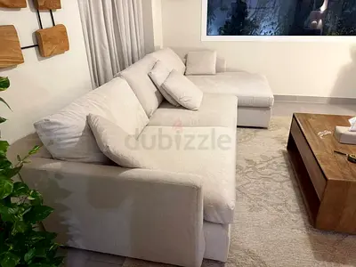 Comfortable crate and barrel lounge deep lshape sofa beige