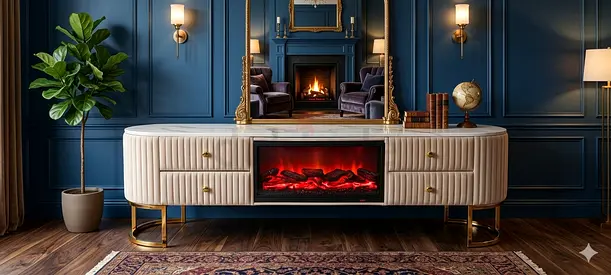 Stylish tv stand with fireplace 200cm