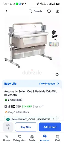Automatic Swing Cot  Bedside Crib With Bluetooth. Perfect condition, used very rarely.