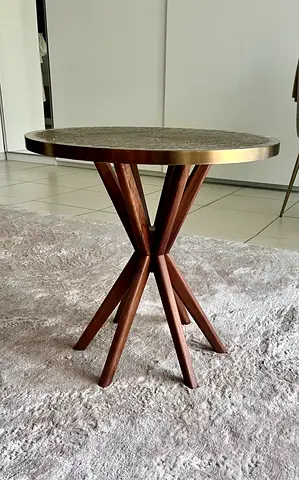 Set of 2 Accent / Bedside Tables | Brass Top  Walnut Base
