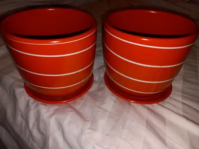 Pair of Decorative Orange Plant Pots
