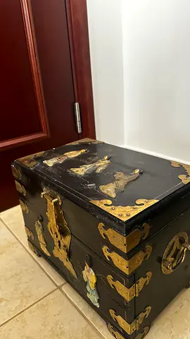 Antique Decorative Wooden Jewelry Box Chest with Brass Accents