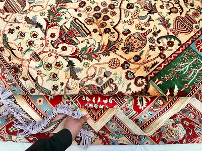 3x2 meters Handmade Zeer Khaki Persian Style Wool Carpet