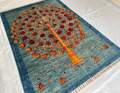 120 x 177 cm - Handmade Tree Design Kids Room Carpet FIne Wool Double Knot