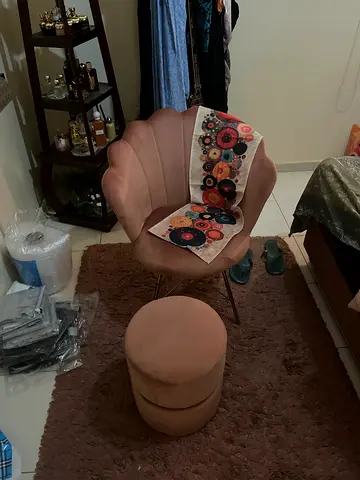 Stylish Pink Accent Chair and Pouf Set