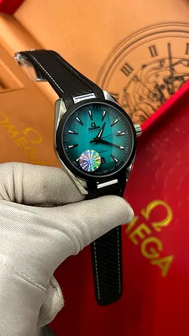 Omega-style Stainless Steel Watch with Blue Gradient Dial, Rubber Strap