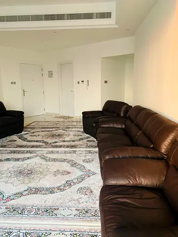 Stylish Leather Sofa with Elegant Oriental Rug for 10 persons