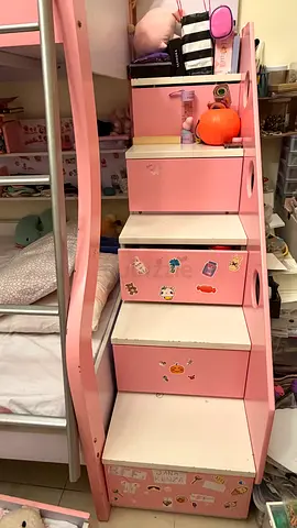 Pink Kids Bunk Bed With Storage Steps