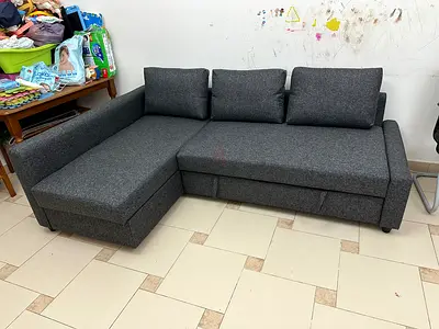 Hexagon Corner Sofa Bed Grey fabric sofa Left  Right adjustable fitting Large storage space Convert